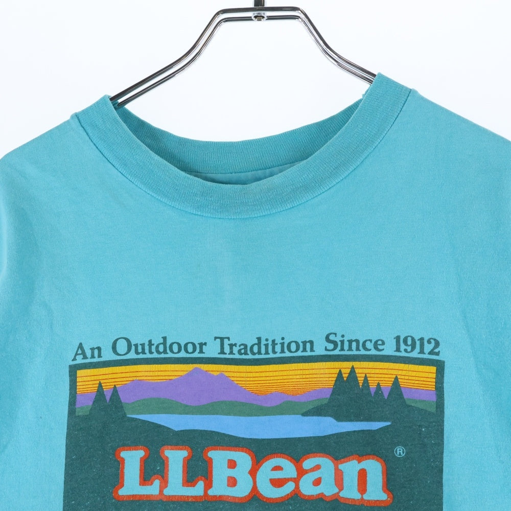 L.L.Bean(エルエルビーン) 80S VINTAGE ヴィンテージ USA製 HANESボディ フロントプリント クルーネック 半袖Tシャツ カットソー ブルー