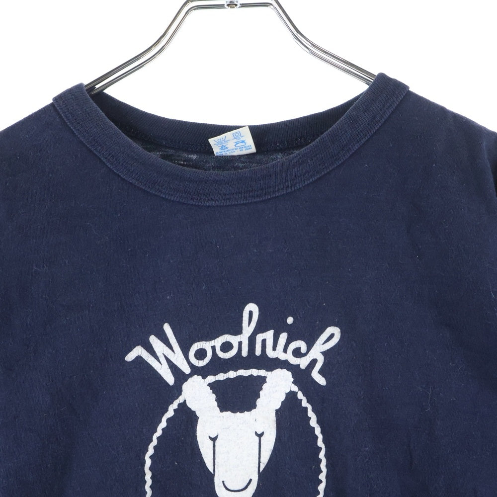 WOOLRICH(ウールリッチ) 80S VINTAGE ヴィンテージ USA製 CHAMPIONボディ トリコロールタグ 両面プリント クルーネック 半袖Tシャツ カットソー ネイビー