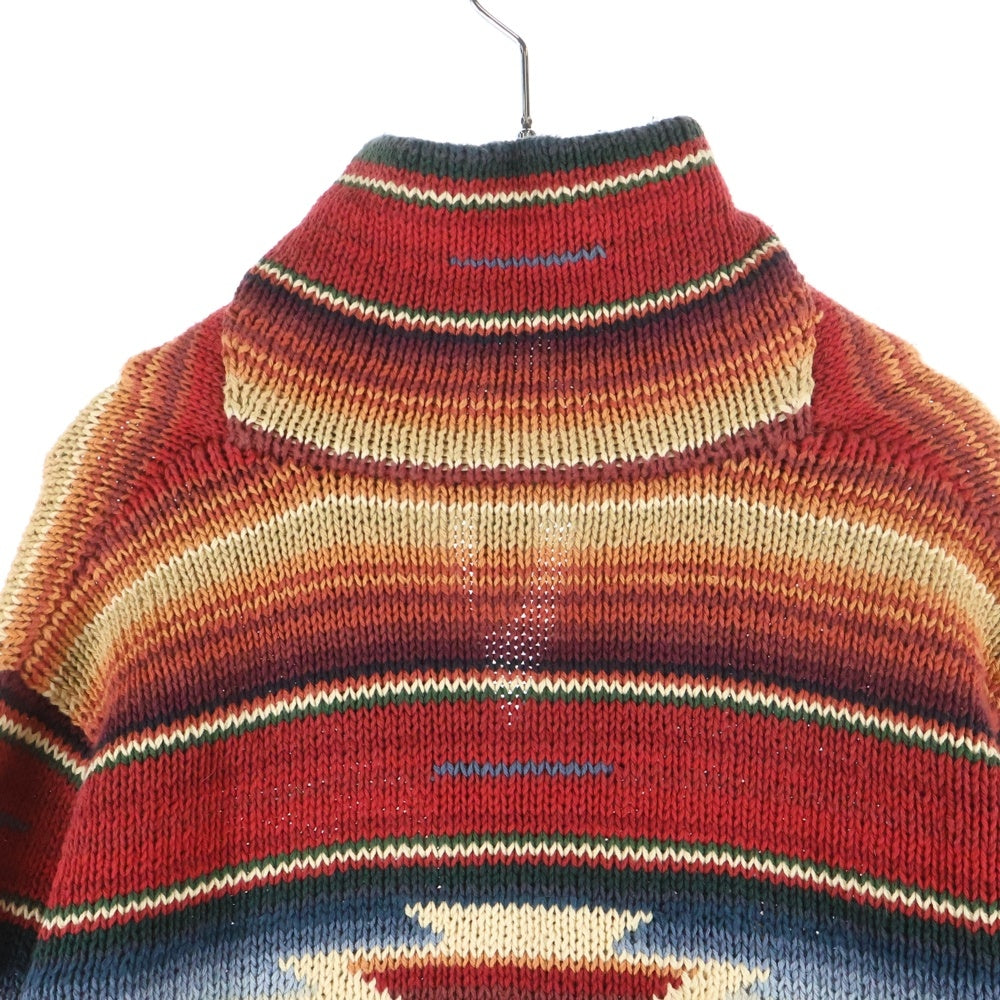 LAUREN RALPH LAUREN(ローレンラルフローレン) ネイティブ柄 コンチョボタン ショールカラー コットンニット カーディガン レッド