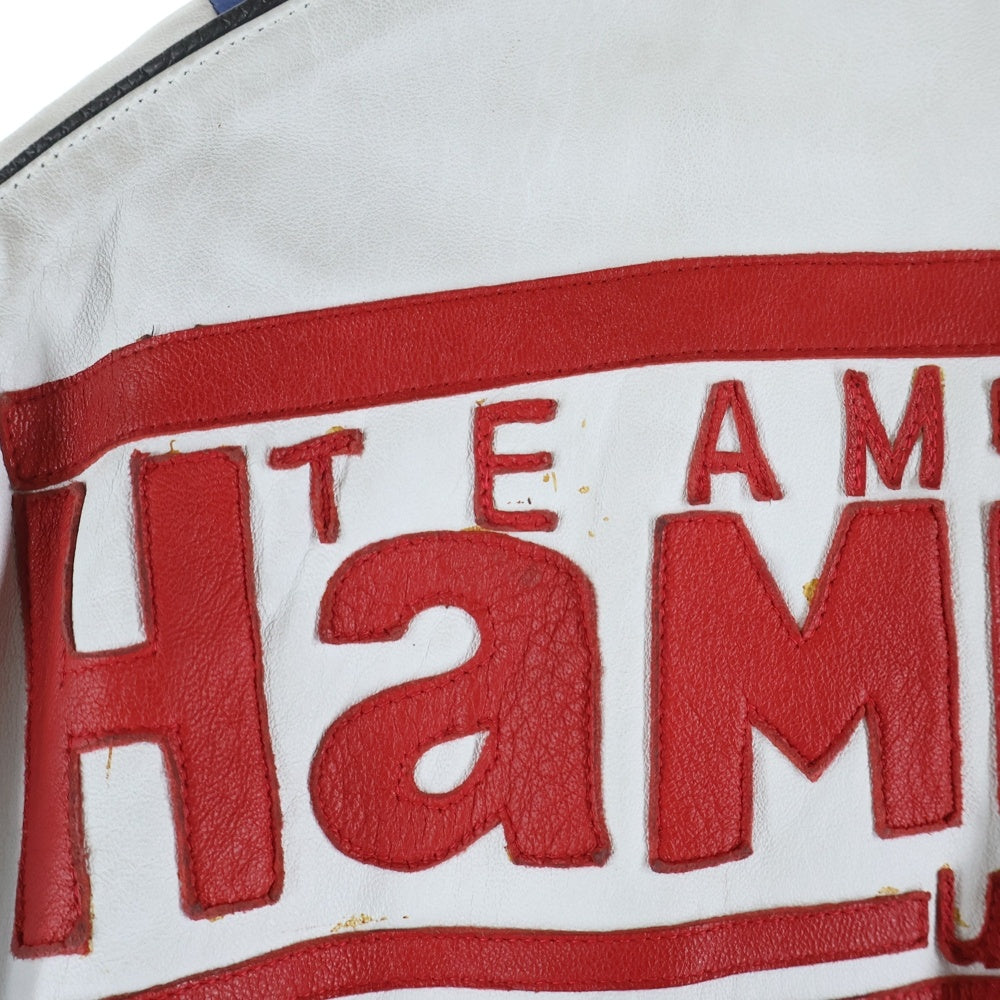 JEFFHAMILTON(ジェフハミルトン) 90S VINTAGE LEATHER STADIUM JACKET 胸ロゴ スタジャン レザージャケット ブルゾン ブラック/レッド/ブルー