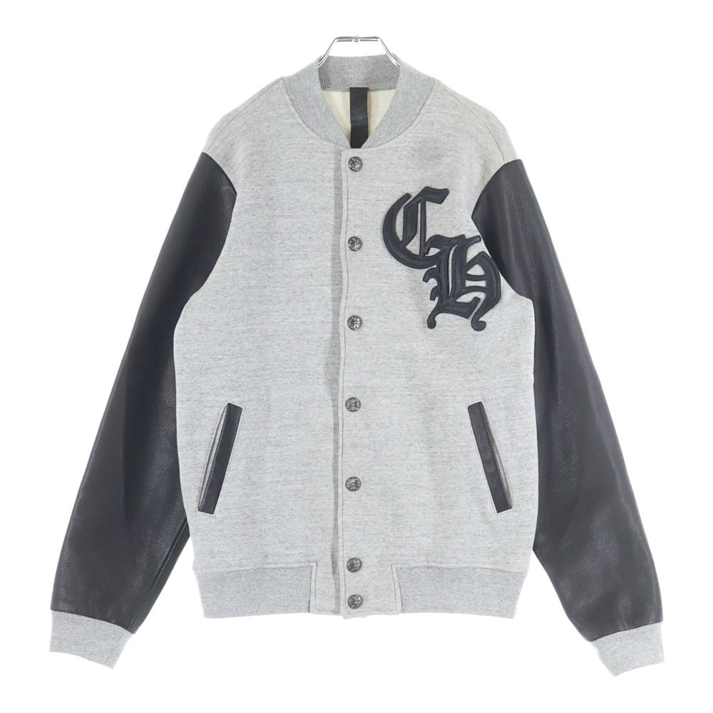 CHROME HEARTS(クロムハーツ) JKT GRP NOT BOMBER グループ ノット 胸ロゴデザイン レザー切り替え ボンバージャケット グレー 2212-304-6852
