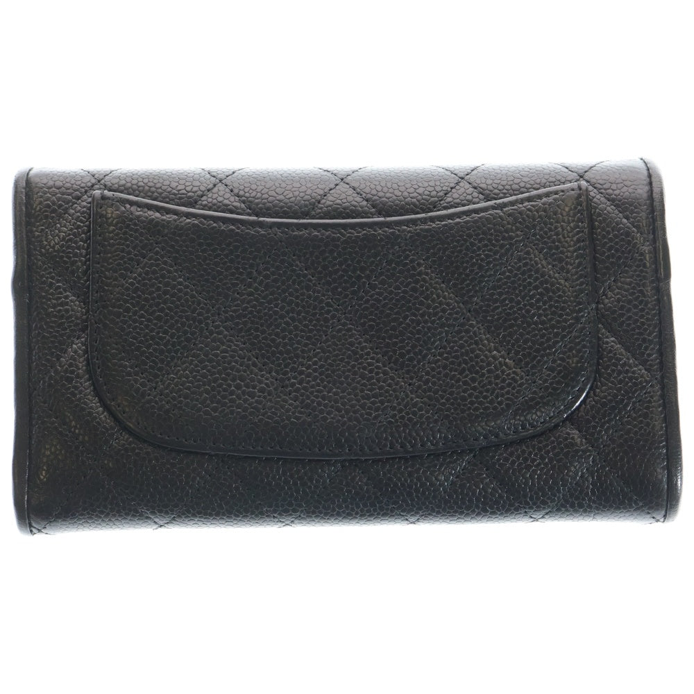 CHANEL(シャネル) マトラッセ キルティング 三つ折り財布 長財布 ロングウォレットキャビアスキン 18番代 ブラック/ゴールド レディース