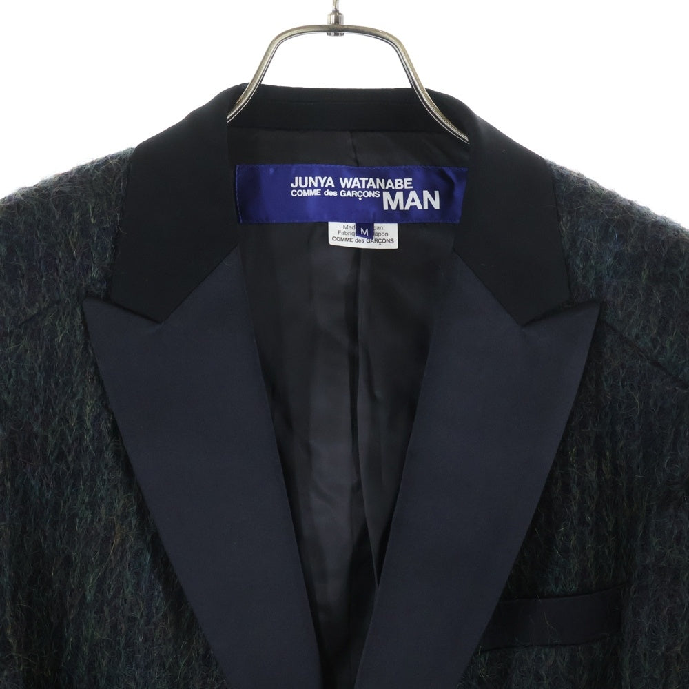 JUNYA WATANABE COMME des GARCONS(ジュンヤワタナベ コムデギャルソン) モヘアニット切り替え 2B ダブルフラップポケット タキシード テーラードジャケット ブラック/グリーン WP-J018
