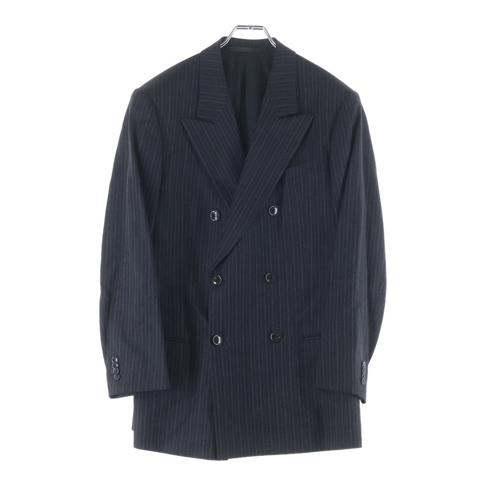 ARMANI COLLEZIONI(アルマーニ コレツィオーニ) ダブルポケット ピークドラペル ストライプ柄 テーラードジャケット 1タック ジップアップ スラックスパンツ セットアップ ブラック 2B55CF/2B55CF