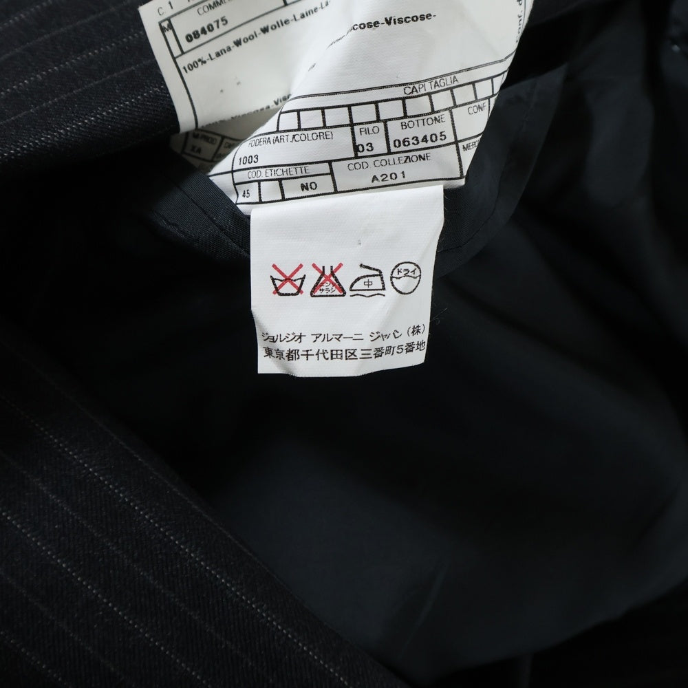 ARMANI COLLEZIONI(アルマーニ コレツィオーニ) ダブルポケット ピークドラペル ストライプ柄 テーラードジャケット 1タック ジップアップ スラックスパンツ セットアップ ブラック 2B55CF/2B55CF