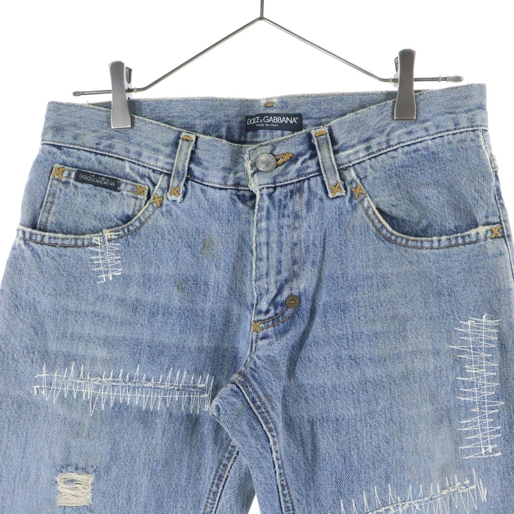DOLCE & GABBANA(ドルチェアンドガッバーナ) 03SS ダメージ加工 ジップフライデニムパンツ ジーンズ インディゴ SDP61 8510