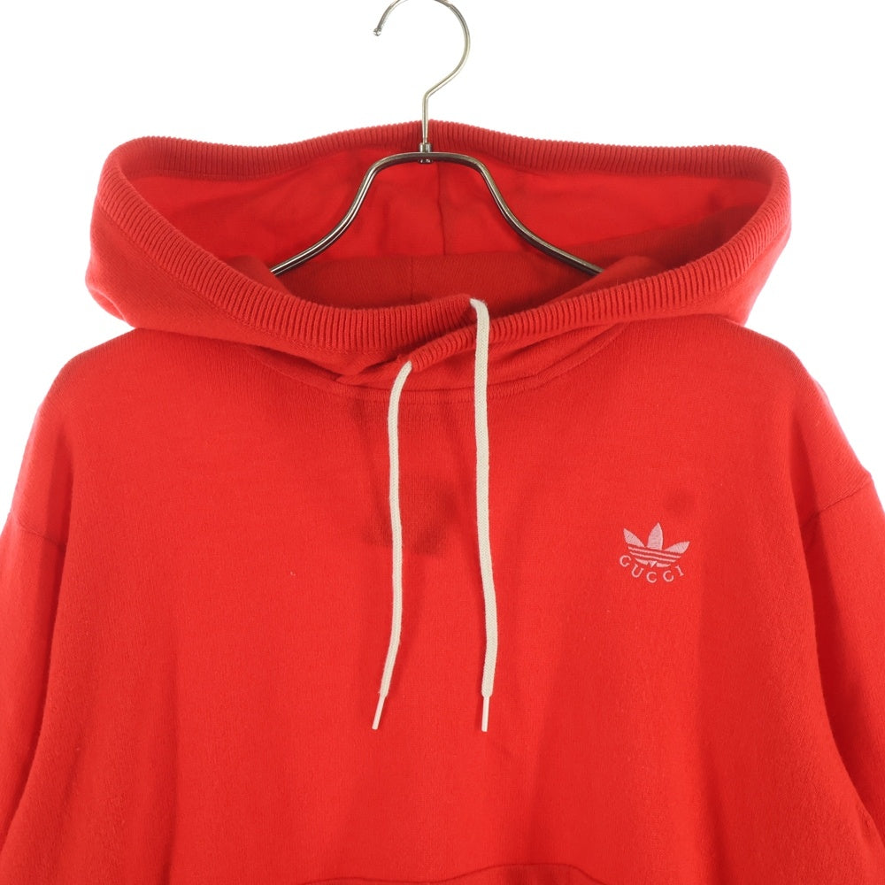 GUCCI(グッチ) 22AW ×adidas TREFOIL PULLOVER KNIT HOODIE アディダス トレフォイルプルオーバー ニットフーディー セーター レッド 700446 XKCH8