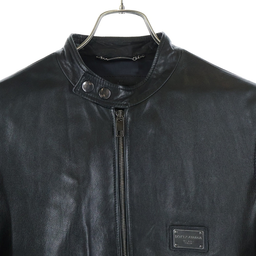 DOLCE & GABBANA(ドルチェアンドガッバーナ) ラムレザー ロゴプレート シングル ライダースレザージャケット ブラック G9GH0L