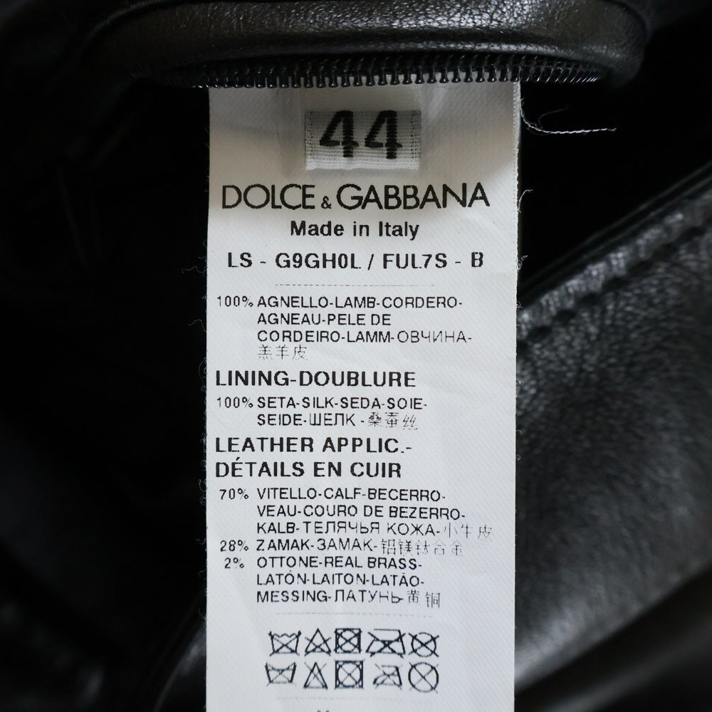 DOLCE & GABBANA(ドルチェアンドガッバーナ) ラムレザー ロゴプレート シングル ライダースレザージャケット ブラック G9GH0L