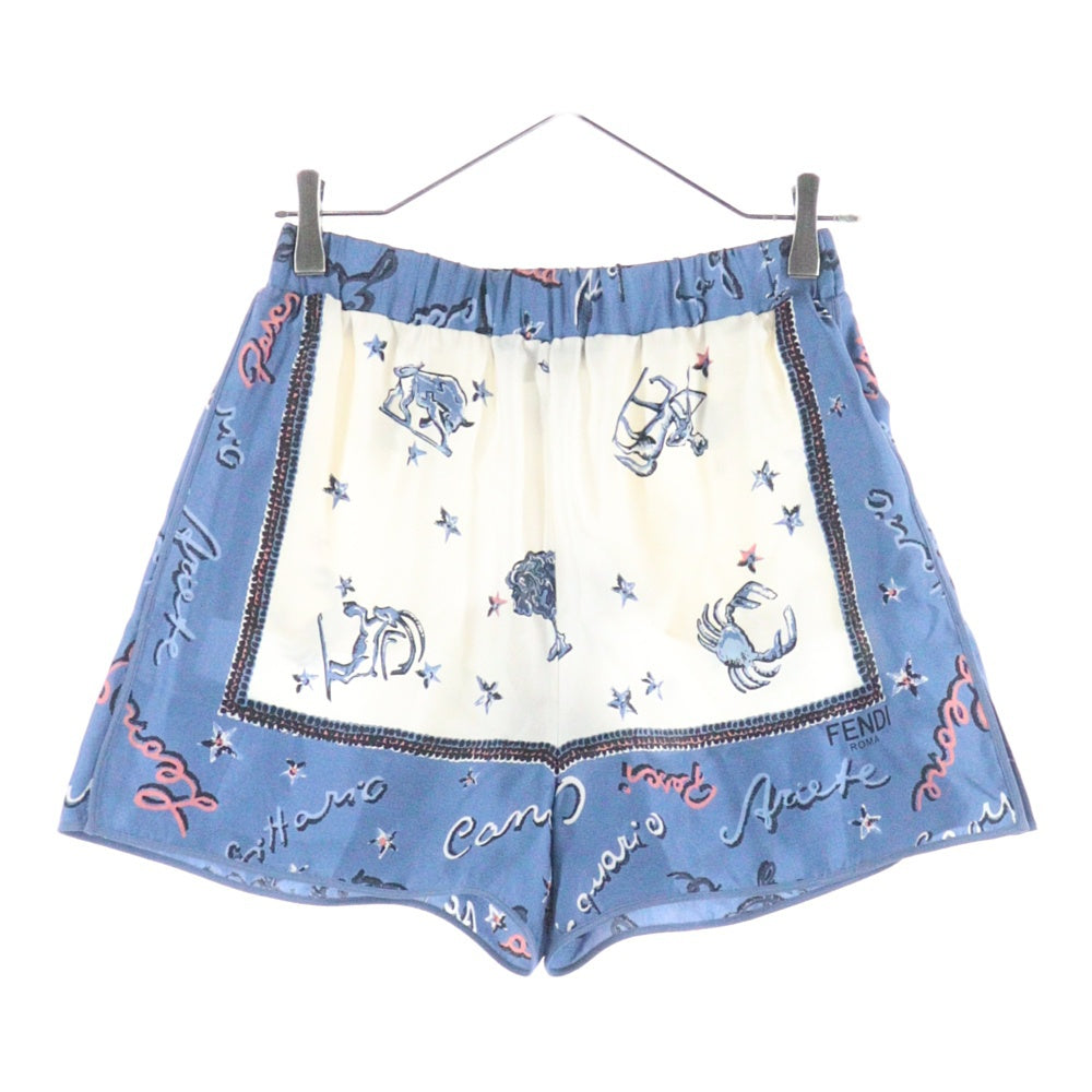 FENDI(フェンディ) ASTROLOG SILK SHORTS アストロログ 総柄プリント シルクショーツ ハーフパンツ ホワイト/ブルー FR6516 ANR4