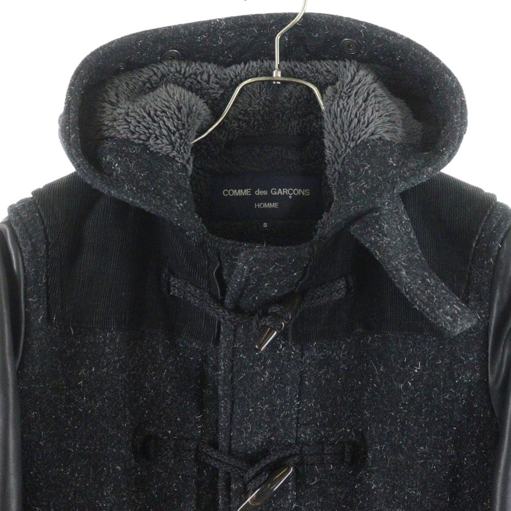 COMME des GARCONS HOMME(コムデギャルソンオム) 14AW 袖レザー 内ボア ダッフルコート ブラック HN-C012