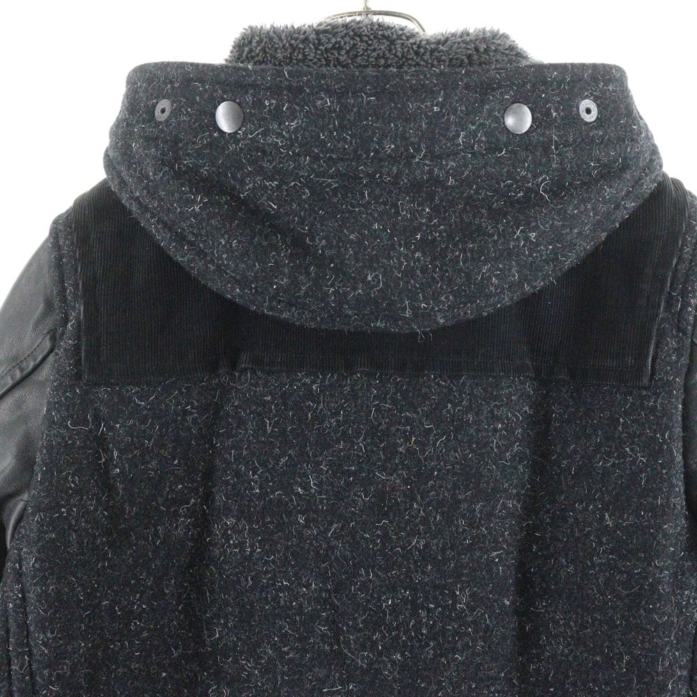COMME des GARCONS HOMME(コムデギャルソンオム) 14AW 袖レザー 内ボア ダッフルコート ブラック HN-C012