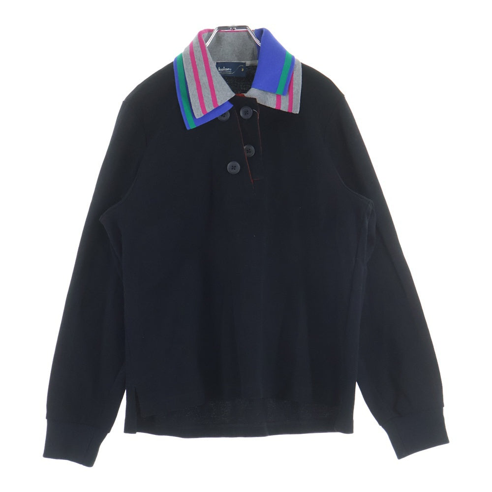 kolor(カラー) 23AW ドッキングカラー コットン 長袖ポロシャツ ブラック 23WCL-T02203