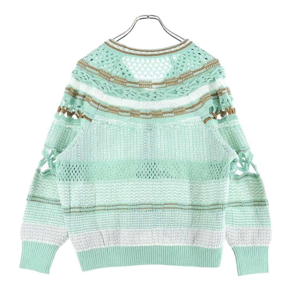 Mame Kurogouchi(マメ クロゴウチ) 23SS Bamboo Basket Pattern Knitted Cardigan バンブーバスケットパターン ニットカーディガン レディース グリーン MM23SS-KN035