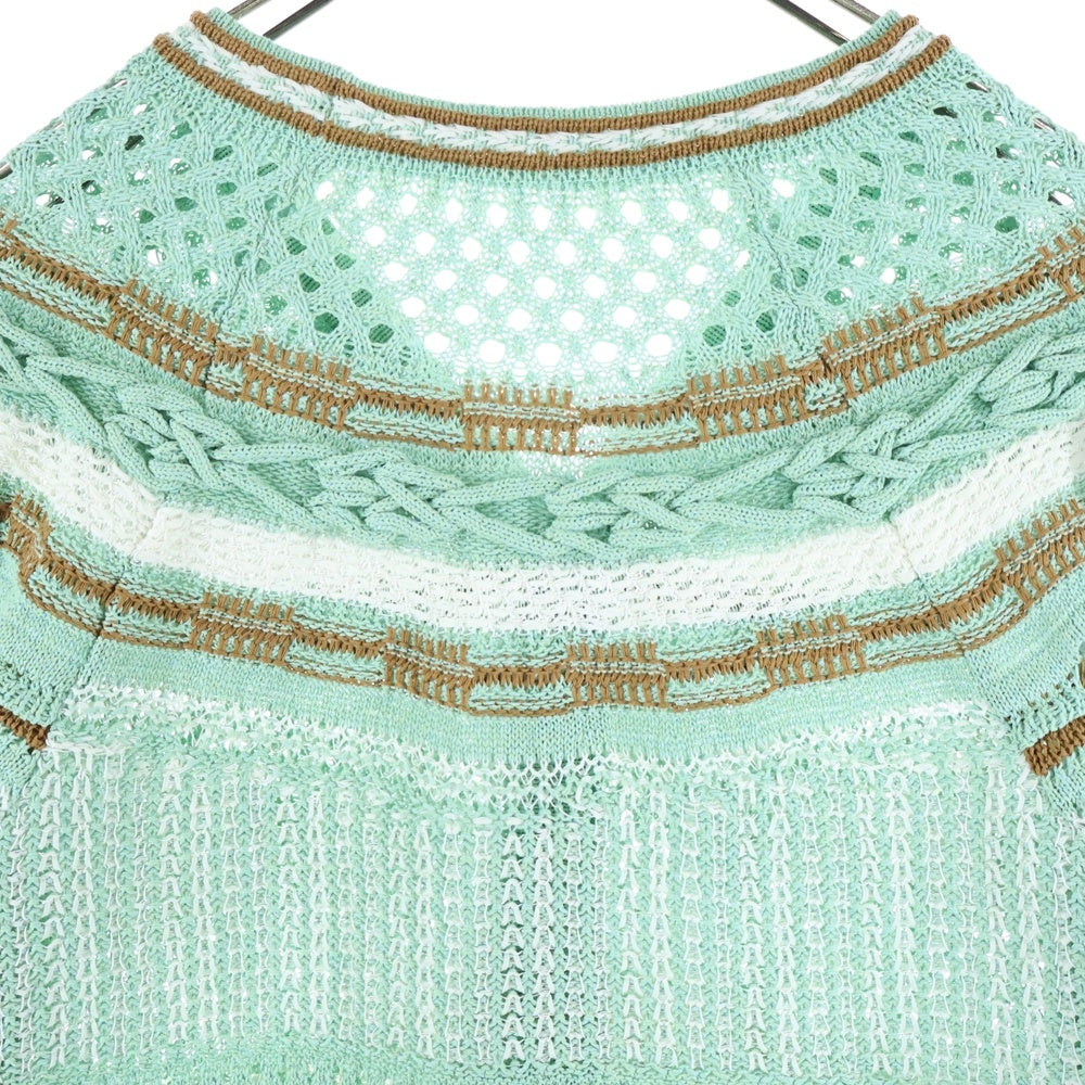 Mame Kurogouchi(マメ クロゴウチ) 23SS Bamboo Basket Pattern Knitted Cardigan バンブーバスケットパターン ニットカーディガン レディース グリーン MM23SS-KN035