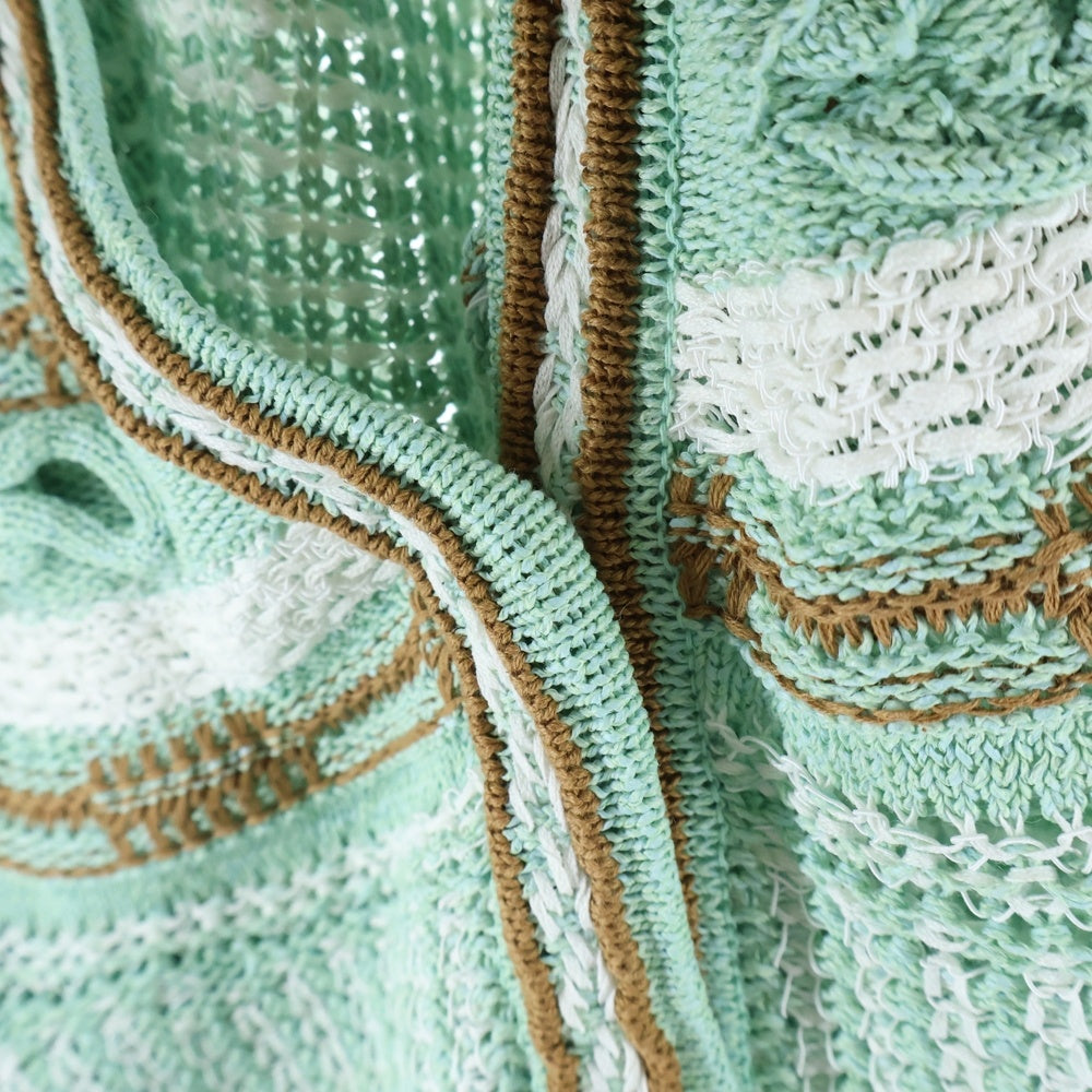 Mame Kurogouchi(マメ クロゴウチ) 23SS Bamboo Basket Pattern Knitted Cardigan バンブーバスケットパターン ニットカーディガン レディース グリーン MM23SS-KN035