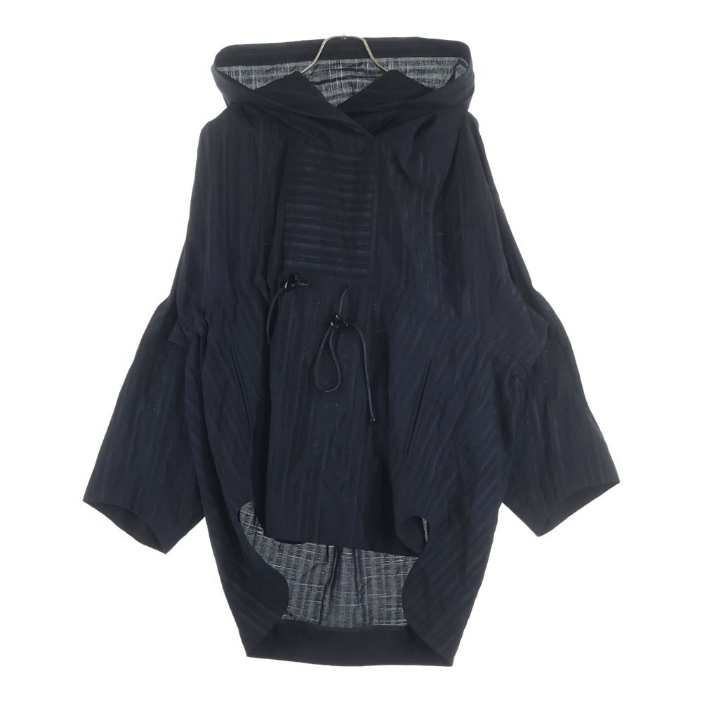 Mame Kurogouchi(マメ クロゴウチ) 21SS Nep Stripe Hooded Anorak ネップストライプ フーデッドアノラック プルオーバージャケット レディース ブラック MM21SS-JK034