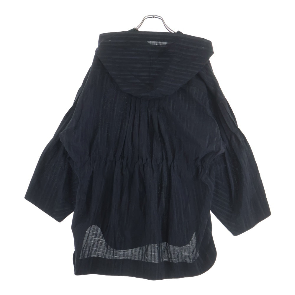 Mame Kurogouchi(マメ クロゴウチ) 21SS Nep Stripe Hooded Anorak ネップストライプ フーデッドアノラック プルオーバージャケット レディース ブラック MM21SS-JK034