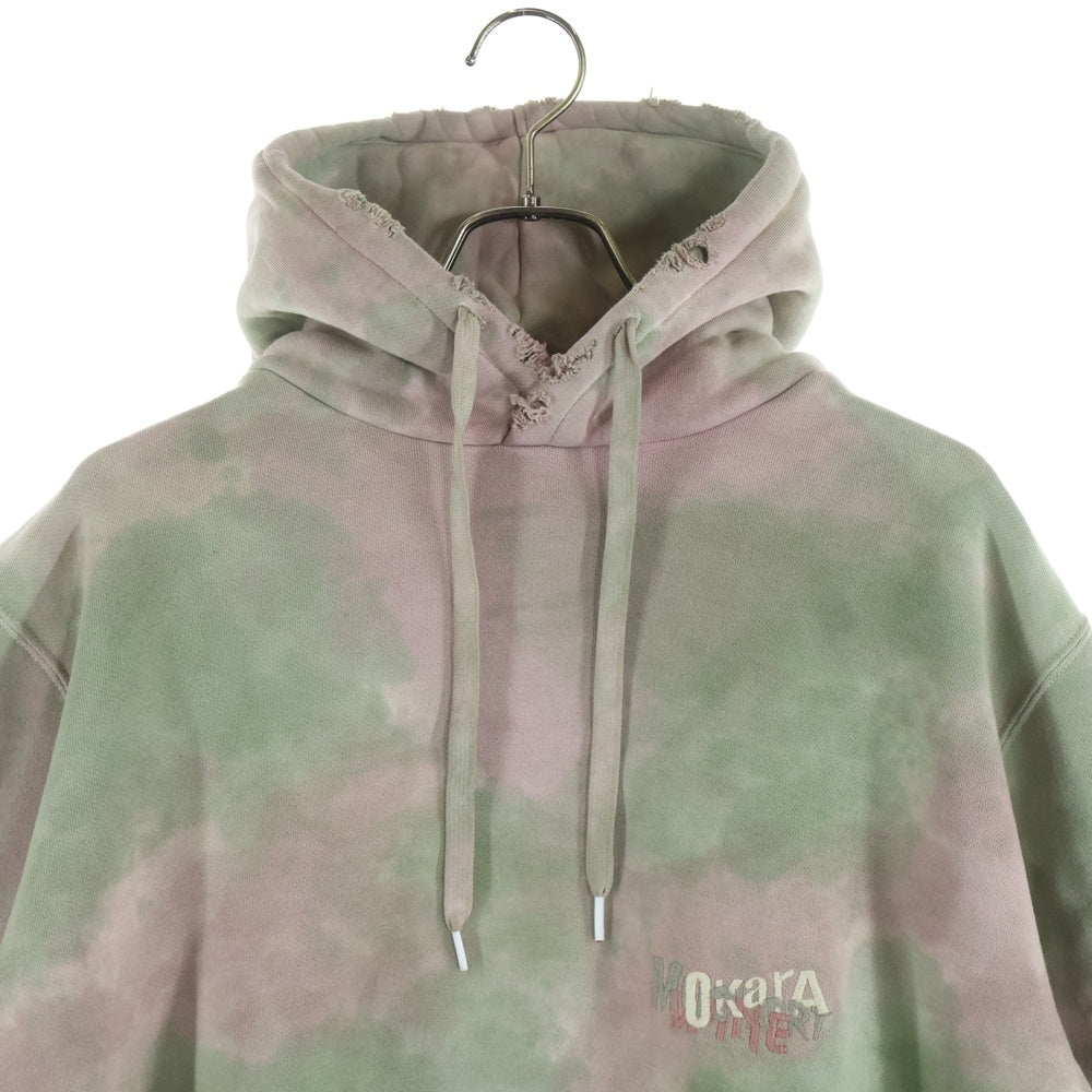 doublet(ダブレット) 22SS WASTE VEGETABLE DYED HOODIE ウエストベジタブルダイ プルオーバーフーディー パーカー スウェット グリーン/ピンク 22SS28CS209
