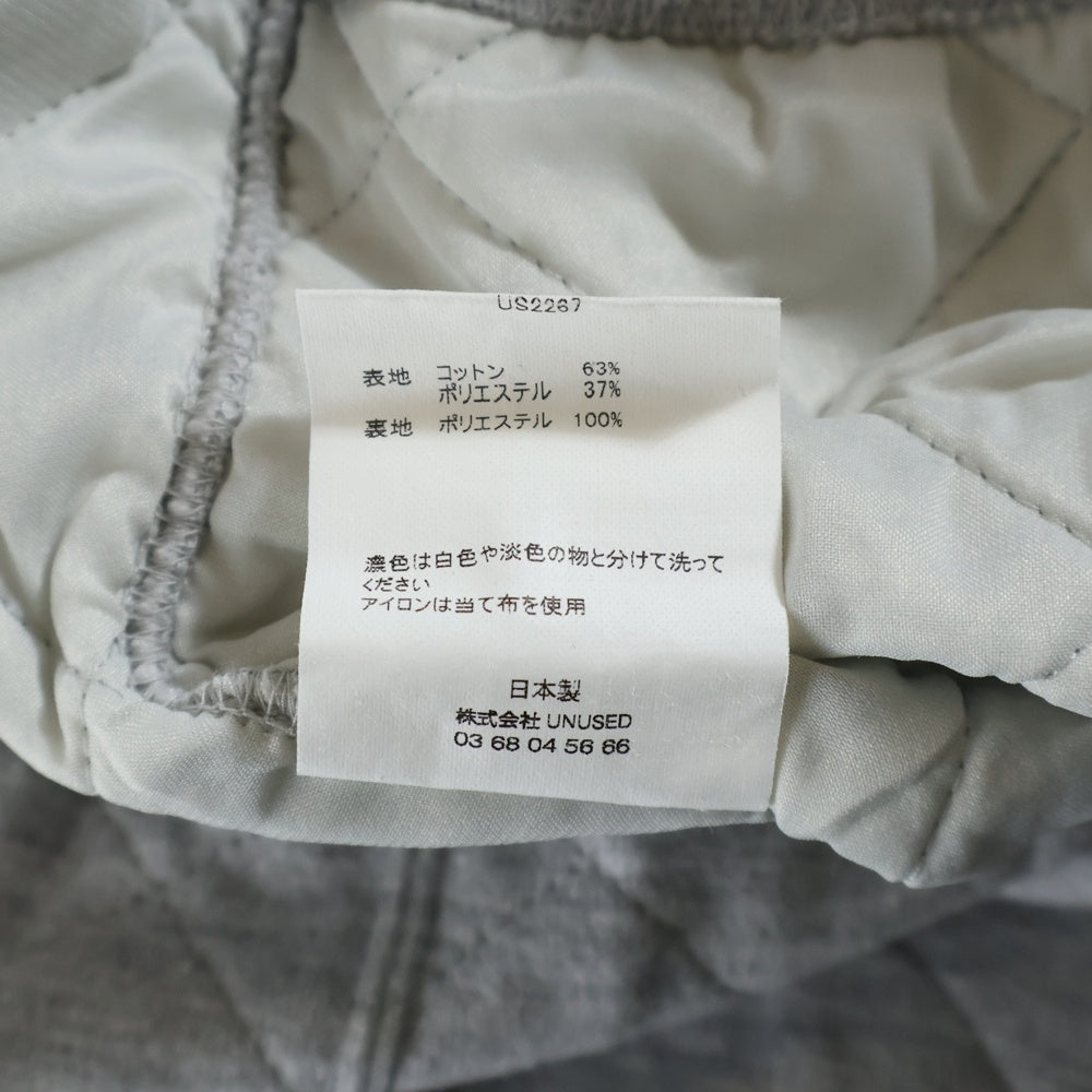 UNUSED(アンユーズド) 22SS キルティング コットン プルオーバーフーディー パーカー スウェット グレー US2267-C003S1