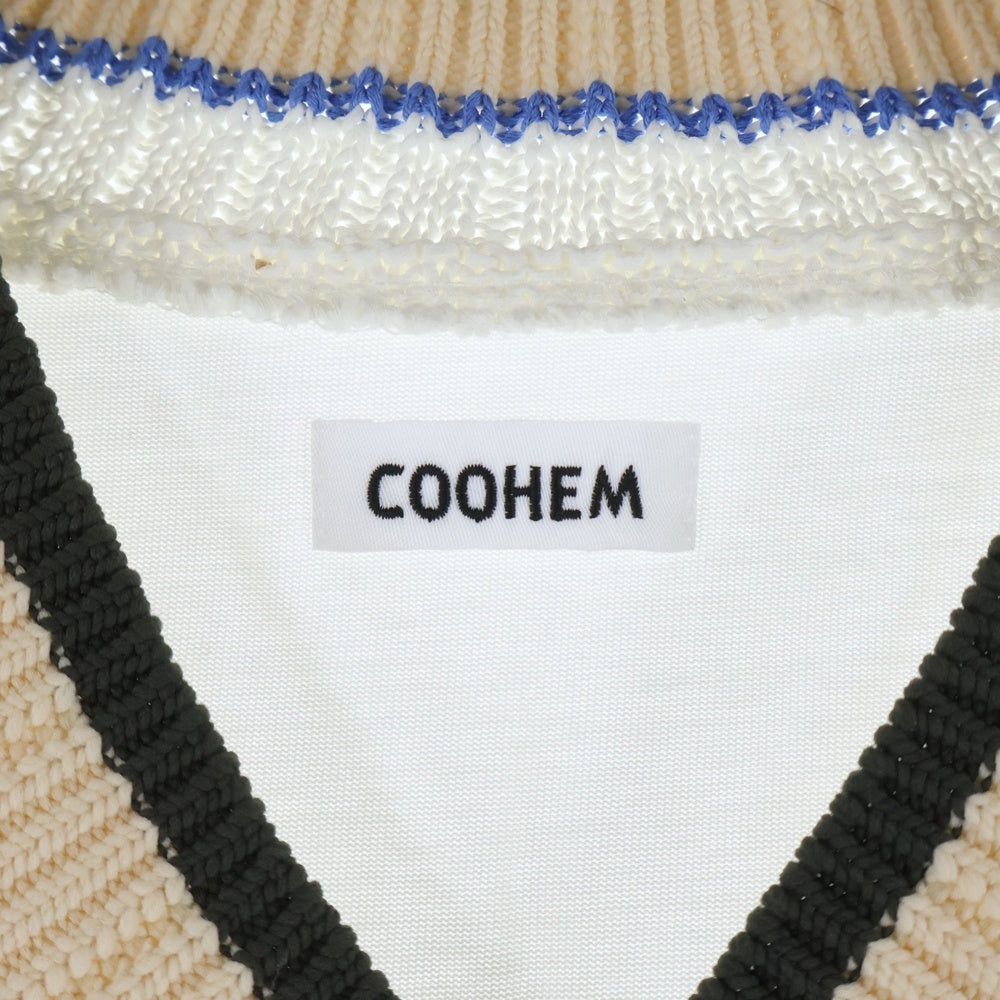 COOHEM(コーヘン) KNIT COMBI P/O ニットコンビ Vネック 半袖Tシャツ カットソー ホワイト 11-212-015