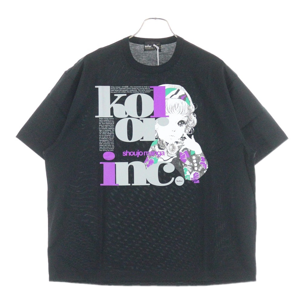 kolor(カラー) 22SS 度詰め天竺 フロントプリント 半袖Tシャツ カットソー ブラック 22SCM-T06208