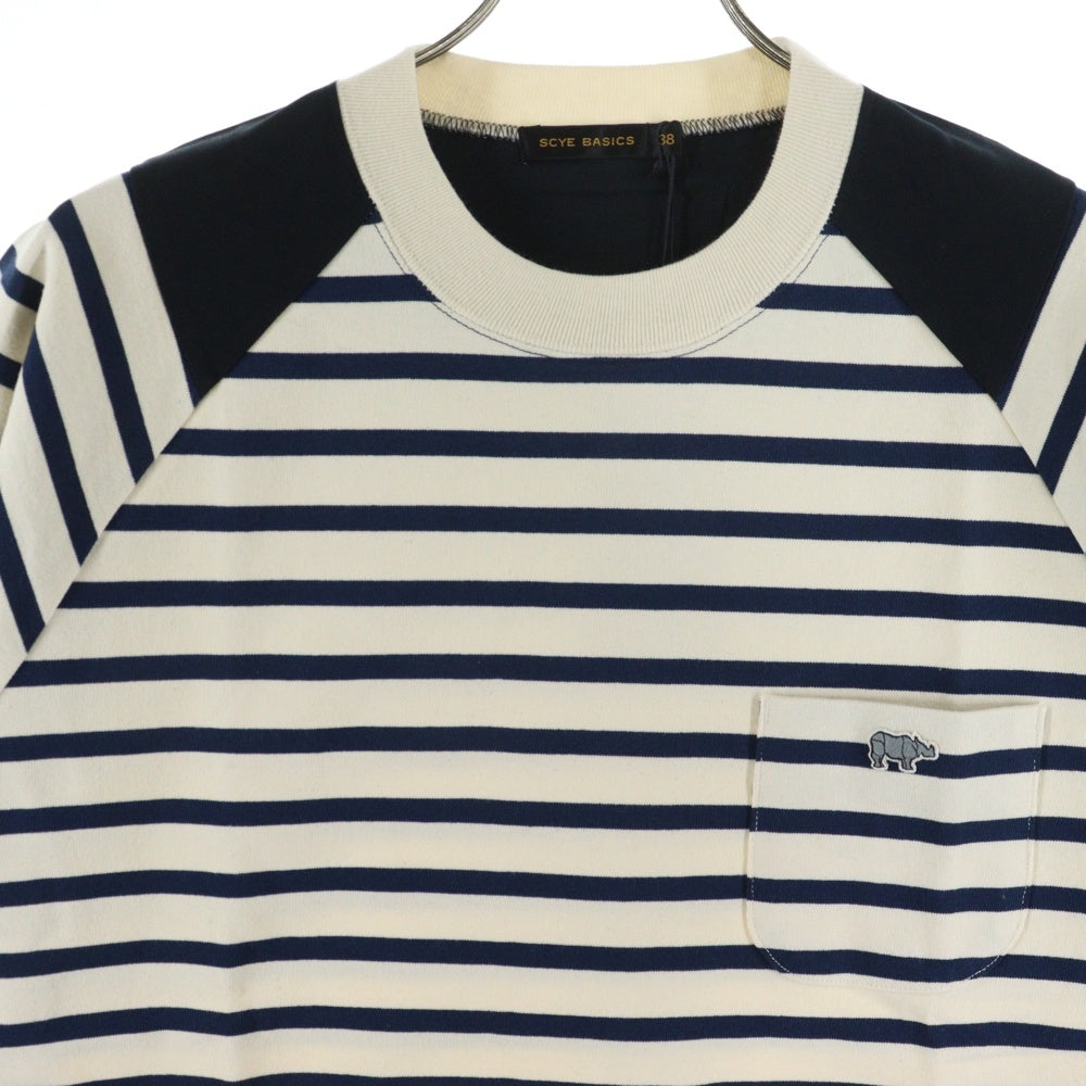 SCYE(サイ) 23SS Striped Jersey Paneled T-Shirt ストライプジャージーパネルド クルーネック 半袖Tシャツ カットソー アイボリー/ネイビー 5724-21715