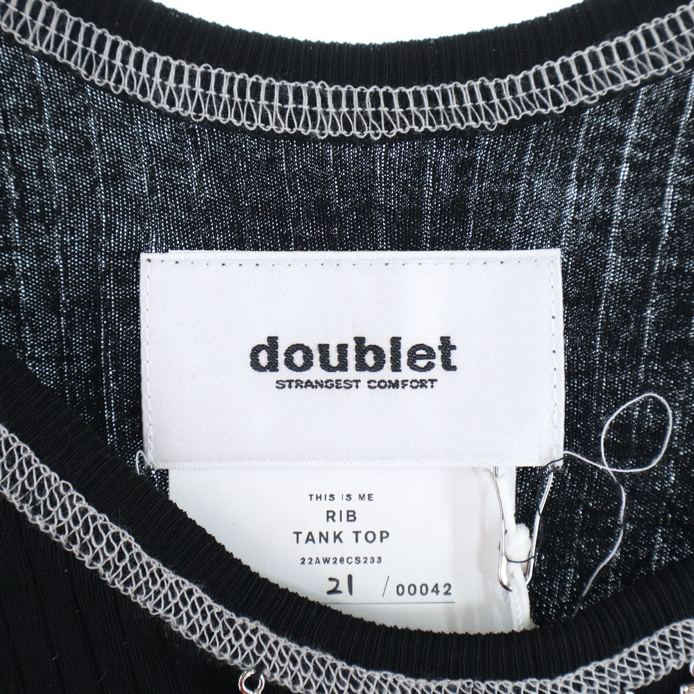 doublet(ダブレット) 22AW RIB TANK TOP リブニット ロゴチャーム タンクトップ ブラック 22AW26CS233