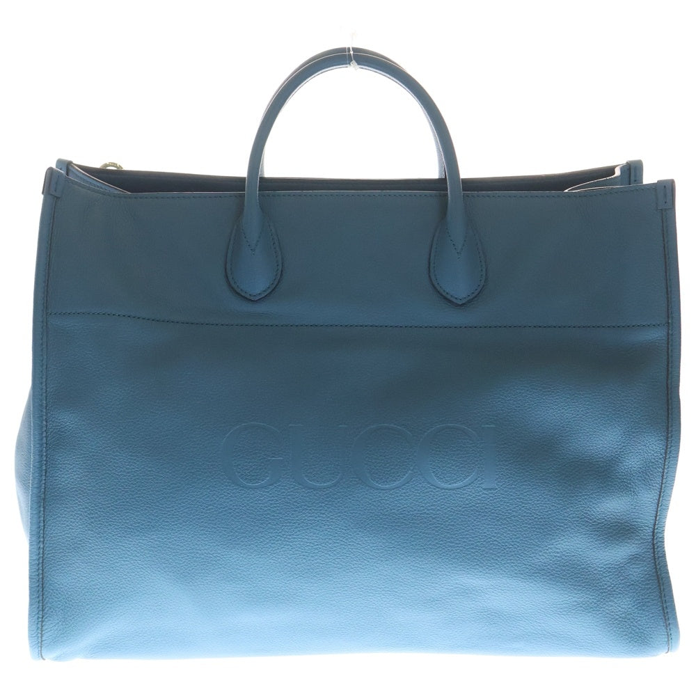 GUCCI(グッチ) ロゴエンボス レザー ラージトートバッグ ブルー 674837