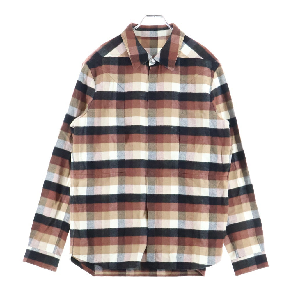 Rick Owens(リックオウエンス) 24AW フランネル チェックシャツ ブラウン RU02D6237-CP