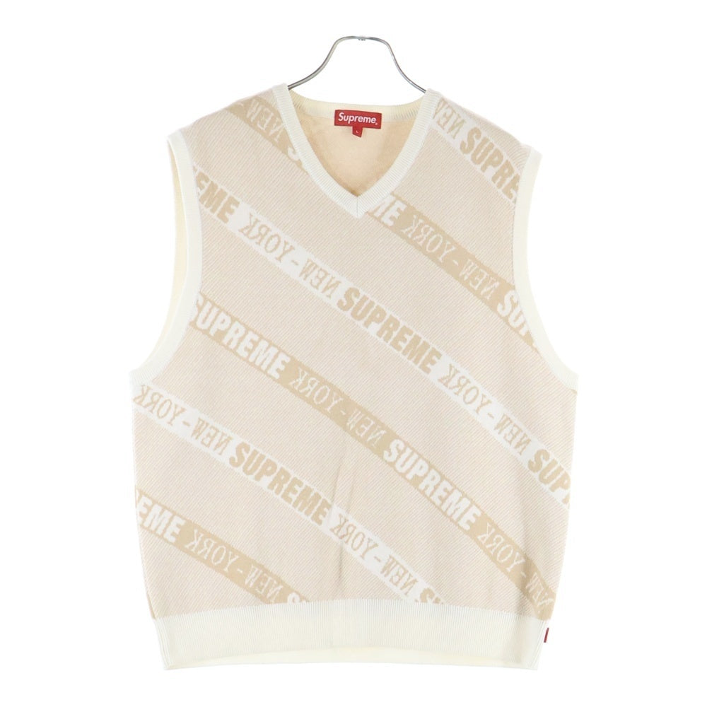 SUPREME(シュプリーム) 22SS Stripe Sweater Vest ストライプセーターベスト ロゴジャガード ニットベスト ホワイト