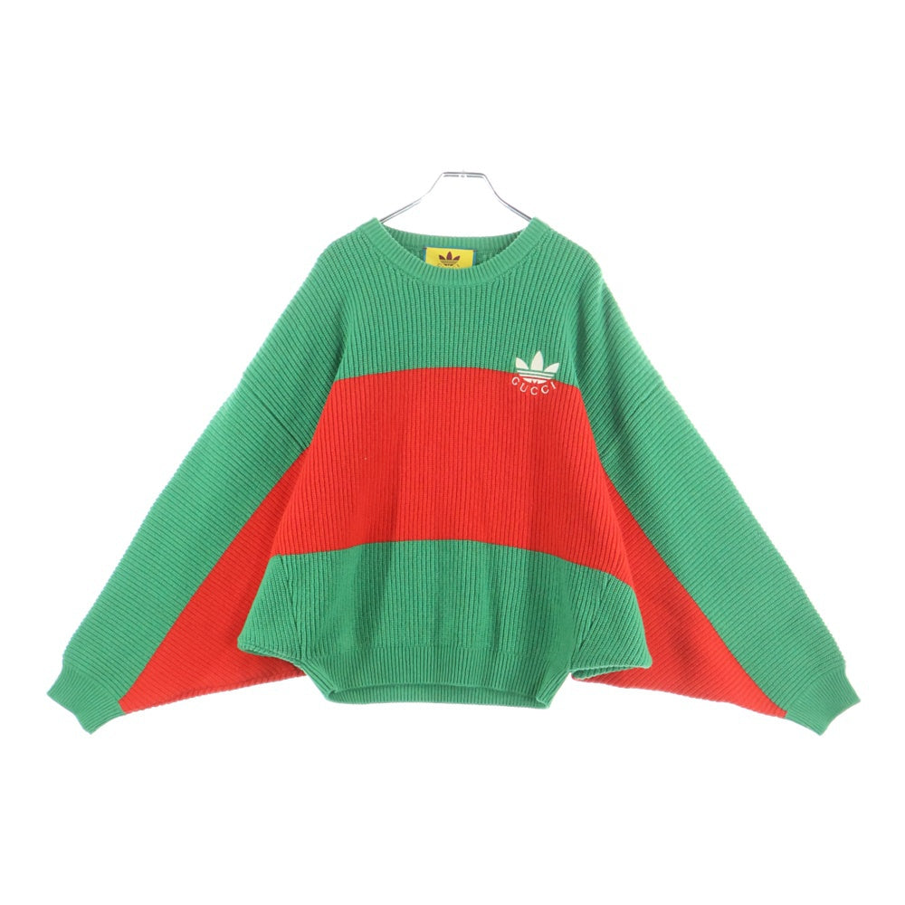 GUCCI(グッチ) ×adidas アディダス ロゴ刺繍2トーンクルーネックニット