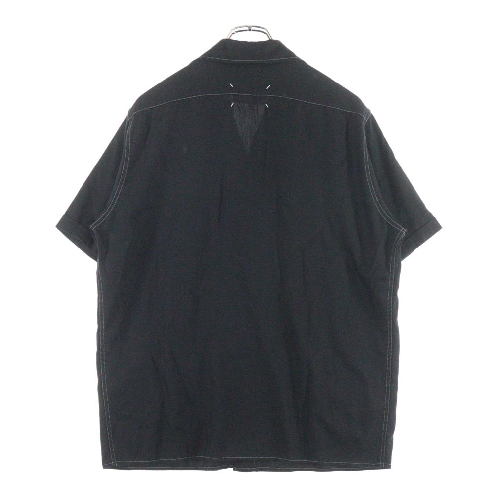 Maison Martin Margiela(メゾンマルタンマルジェラ) 23SS ステッチ デザイン オープンカラー 半袖 シャツ ブラック S50DR0003 S60495