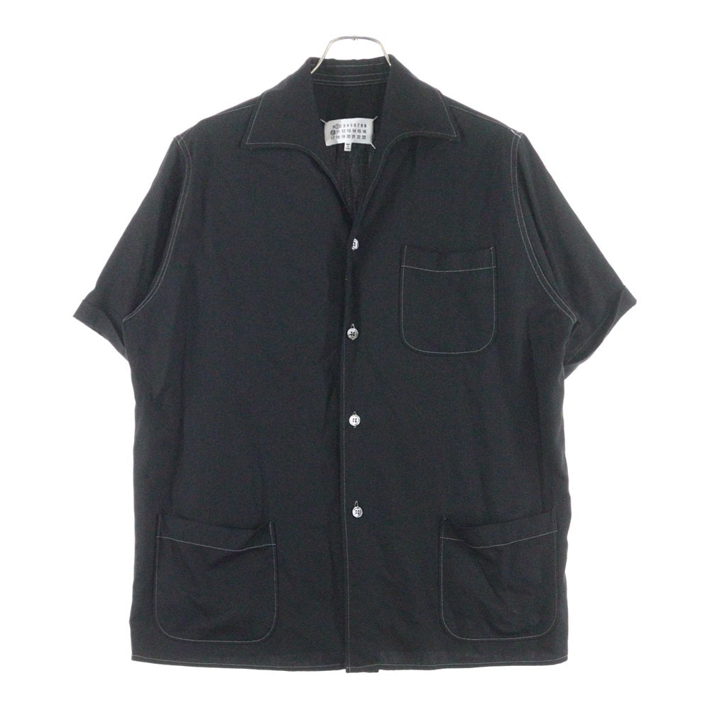 Maison Martin Margiela(メゾンマルタンマルジェラ) 23SS ステッチ デザイン オープンカラー 半袖 シャツ ブラック S50DR0003 S60495