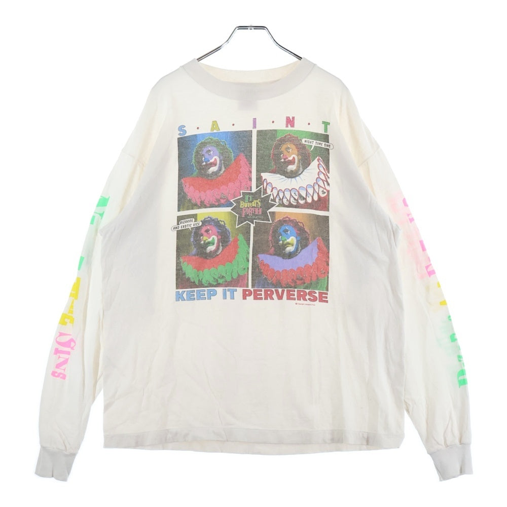 SAINT MICHAEL(セントマイケル) 25AW LS TEE/KEEP IT ダメージ加工 アームプリントTシャツ 長袖クルーネックカットソー ホワイト SM-HR1-0000-037