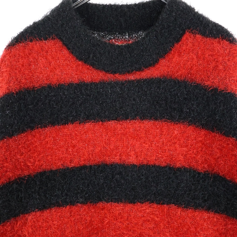 SAINT MICHAEL(セントマイケル) 25AW CREW NECK KNIT / GLITTER BORDER グリッターボーダー 長袖クルーネックニットセーター レッド/ブラック SM-HR1-0000-069