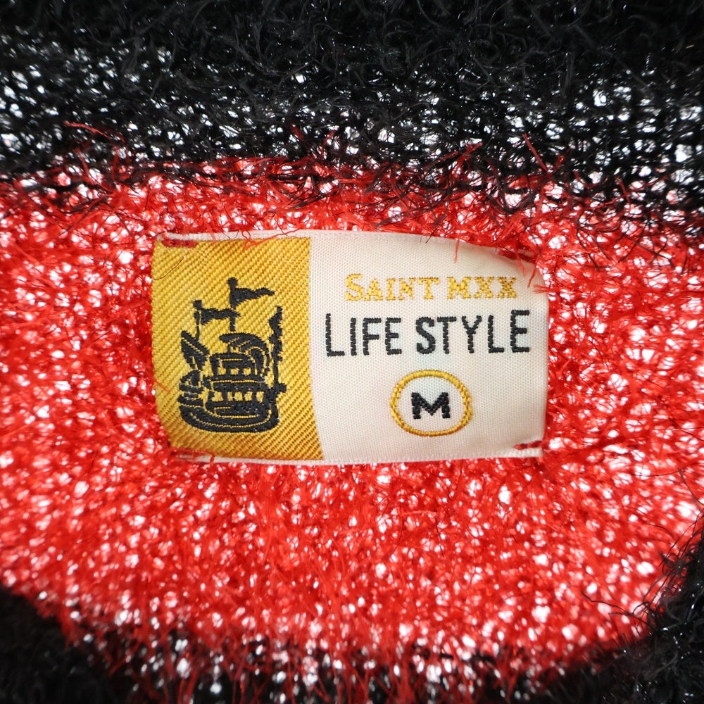 SAINT MICHAEL(セントマイケル) 25AW CREW NECK KNIT / GLITTER BORDER グリッターボーダー 長袖クルーネックニットセーター レッド/ブラック SM-HR1-0000-069