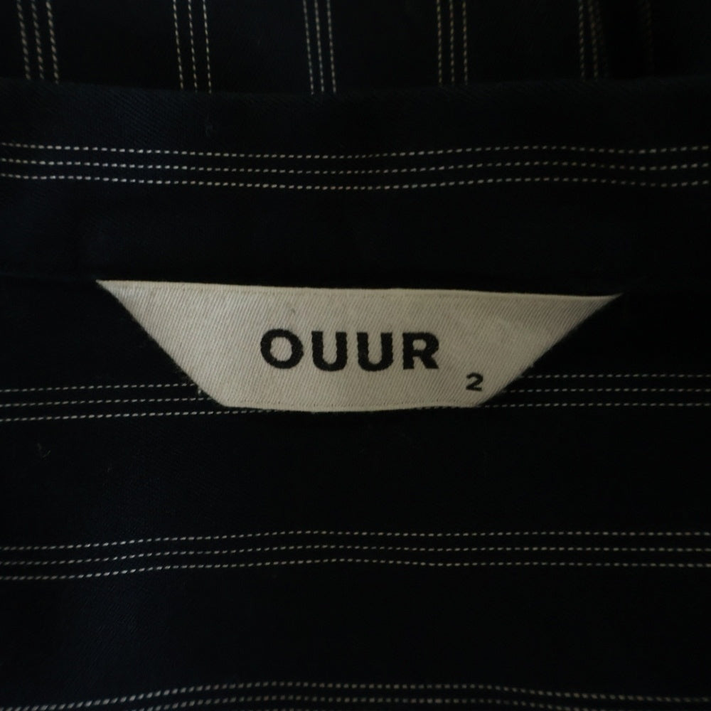 NO BRAND(ノーブランド) OUUR ストライプ バンドカラー コットン シャツ ネイビー 1901-0000029
