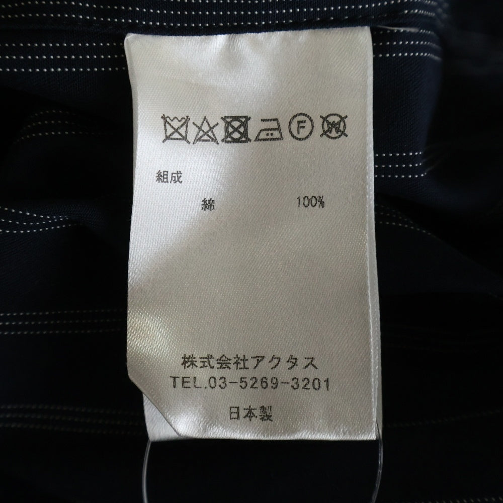 NO BRAND(ノーブランド) OUUR ストライプ バンドカラー コットン シャツ ネイビー 1901-0000029