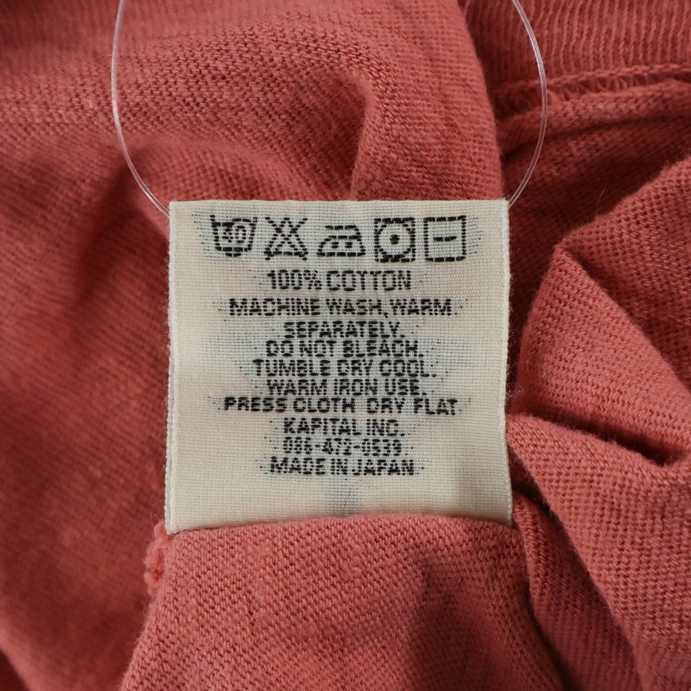 KAPITAL(キャピタル) サイドポケット付 長袖ボートネックコットンカットソー トップス レッド