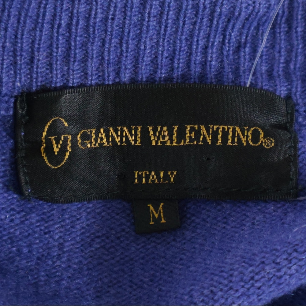 Giovanni Valentino(ジョバンニ ヴァレンチノ ) 90S カシミヤ ロゴ エンブロイダリー クルーネック 長袖 ニット セーター ブルー D-OS-1653 レディース