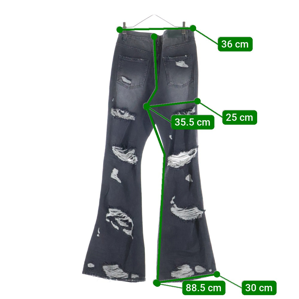 NO BRAND(ノーブランド) 25SS ANGEL RING DESTROYED SLIM FLARE JEANS エンジェル リング デストロイド スリムフレアデニムパンツ ブラック 25SSUMCAFGR