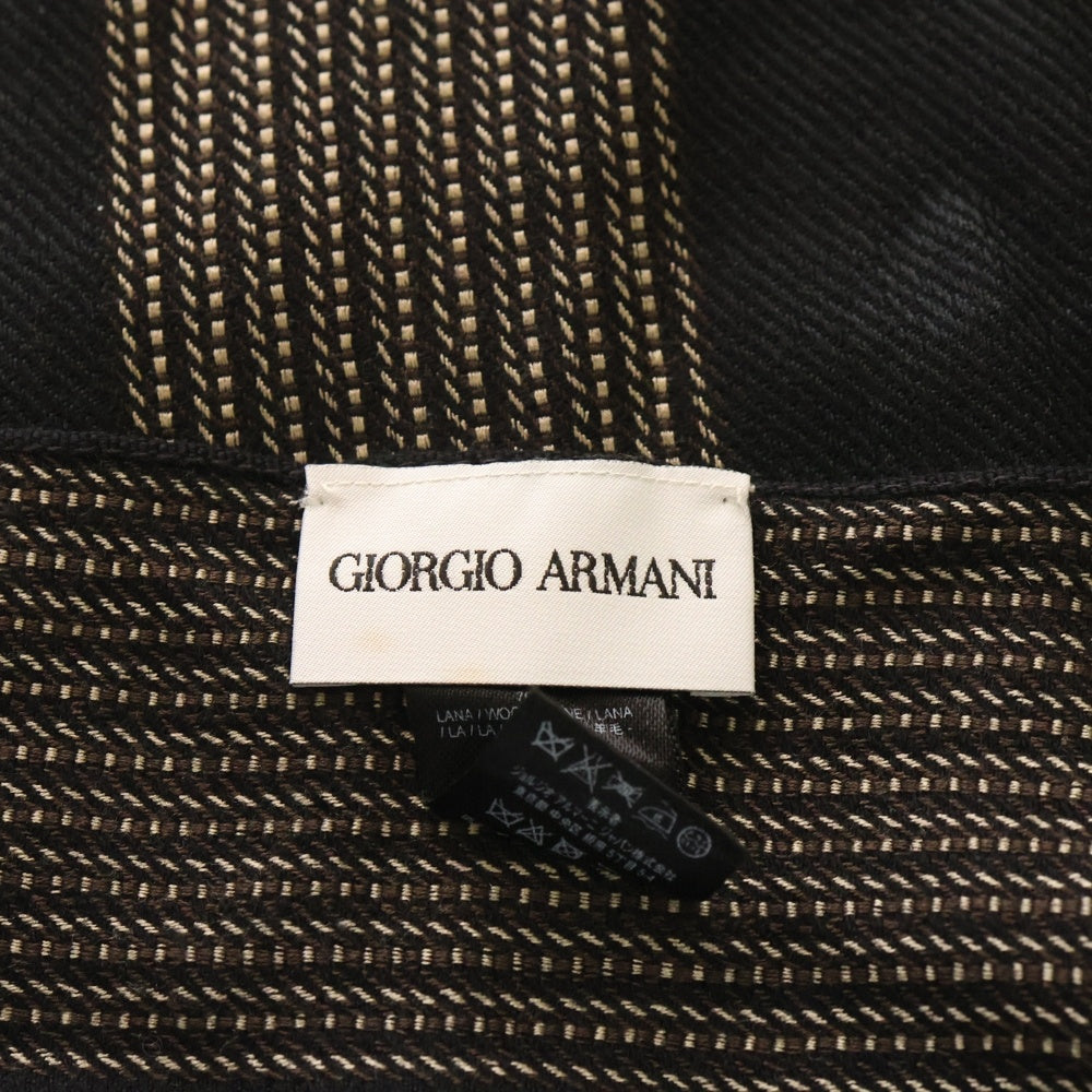 GIORGIO ARMANI(ジョルジオアルマーニ) ストライプ ウールシルク フリンジマフラー ストール ブラウン/ブラック