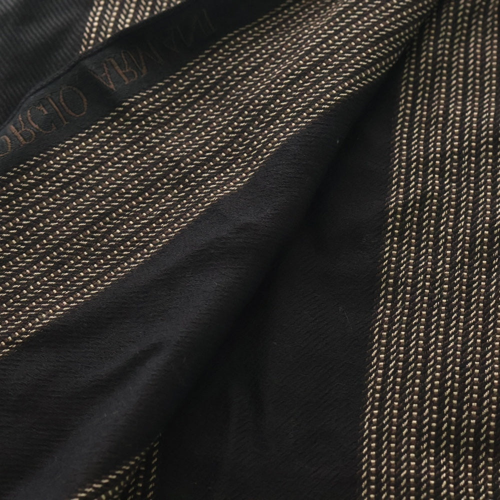 GIORGIO ARMANI(ジョルジオアルマーニ) ストライプ ウールシルク フリンジマフラー ストール ブラウン/ブラック