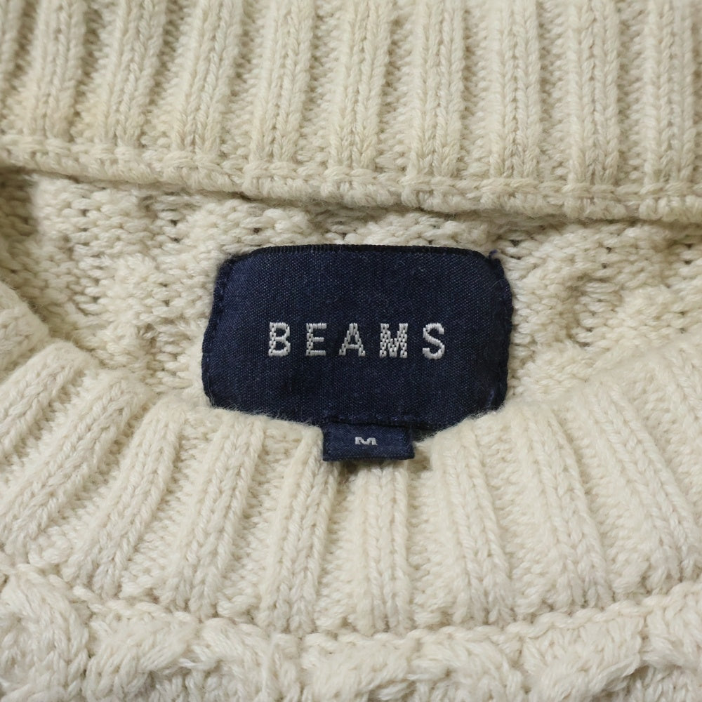 BEAMS(ビームス) ケーブル編み クルーネックニット ホワイト 11-15-1155-156