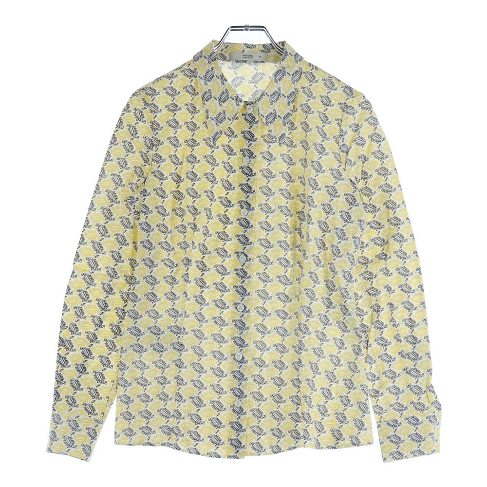 PRADA(プラダ) イタリア製 総柄プリント コットン 長袖シャツ イエロー レディース P4520U