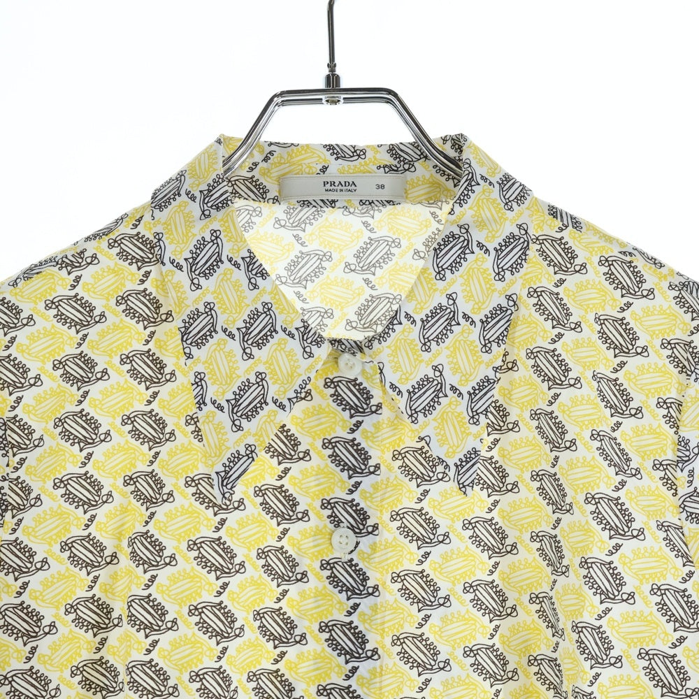 PRADA(プラダ) イタリア製 総柄プリント コットン 長袖シャツ イエロー レディース P4520U