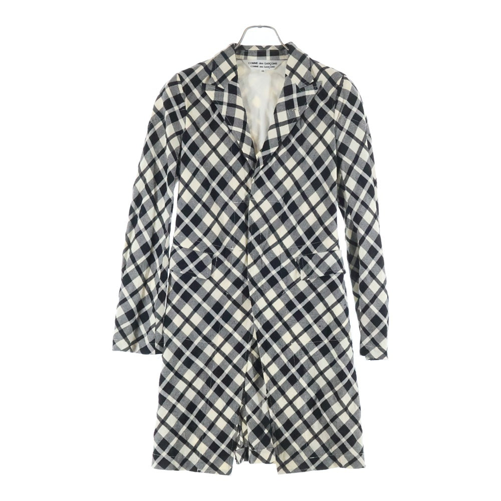 COMME des GARCONS(コムデギャルソン) 11SS AD2010 チェック柄 フロントフック ウール ロングコート ブラック/ホワイト レディース RG-J036