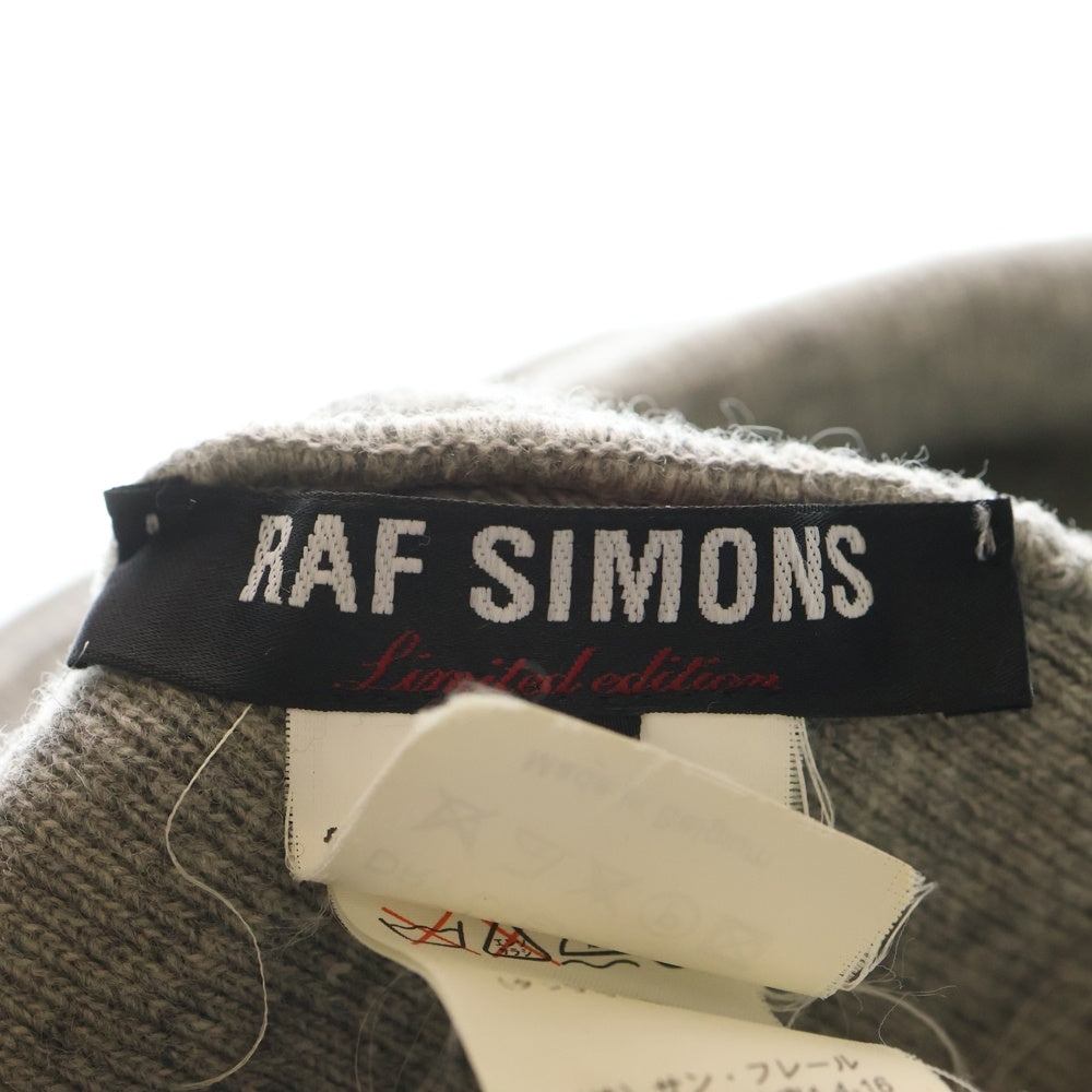 RAF SIMONS(ラフシモンズ) フロント刺繍 ウールニットキャップ ビーニー 帽子 グレー