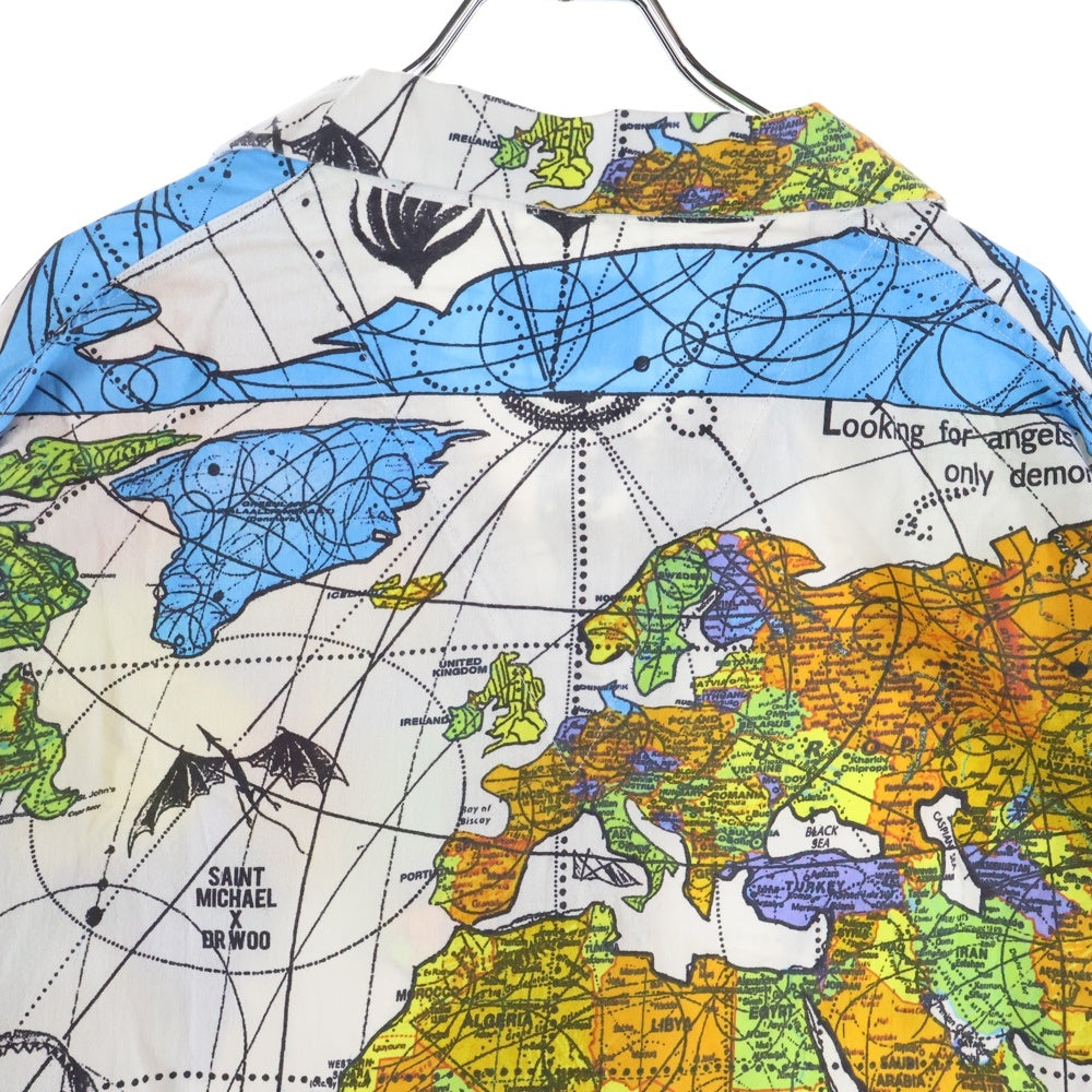 SAINT MICHAEL(セントマイケル) 23SS ×Dr.Woo DW PAJAMA SH WORLD MAP ドクターウー 長袖パジャマシャツ ホワイト SM-S23-0000-082